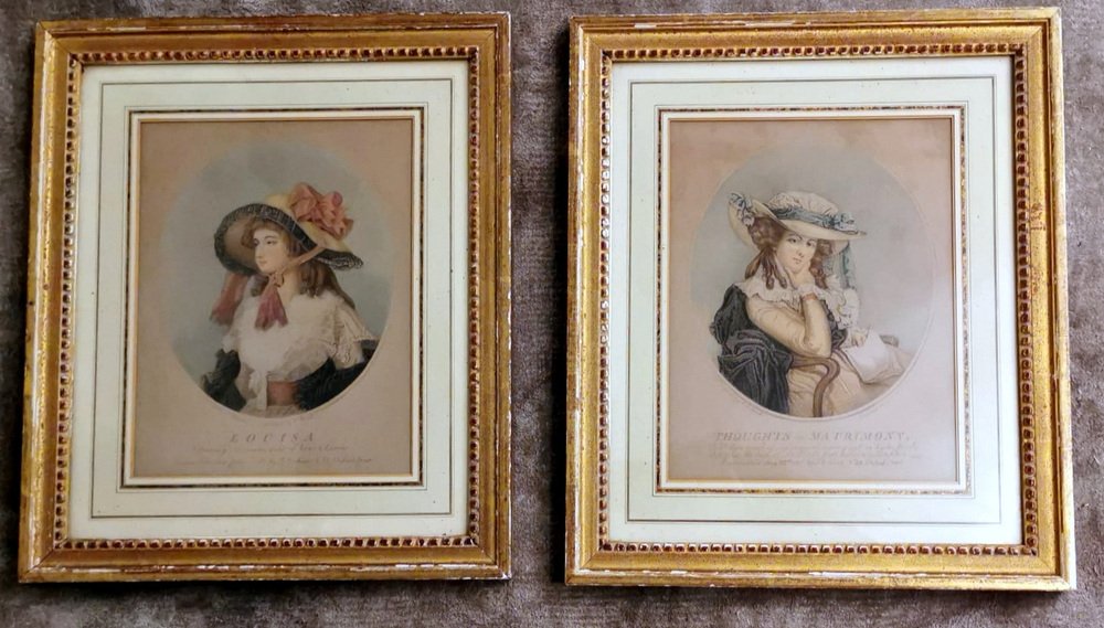 English Color Prints, Framed, Set of 2