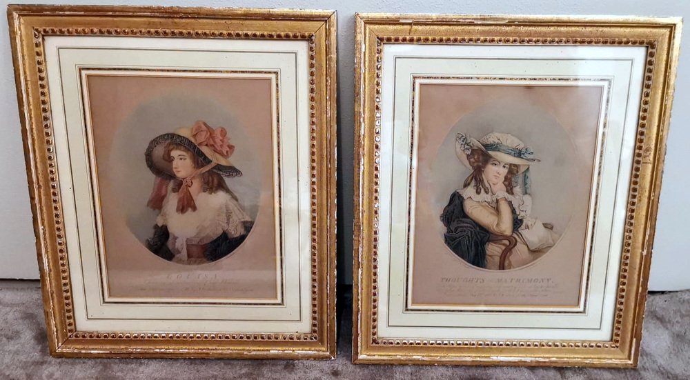 English Color Prints, Framed, Set of 2