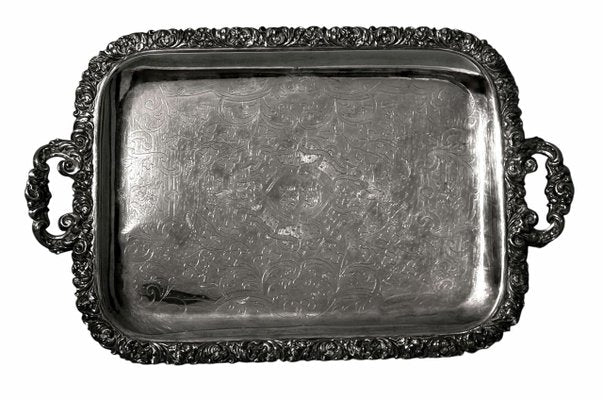 English Early Victorian Sheffield Tray with Handles, 1840-QRS-2031439