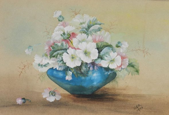 English Flowers in a Bowl Watercolor, 1905-ARU-626095