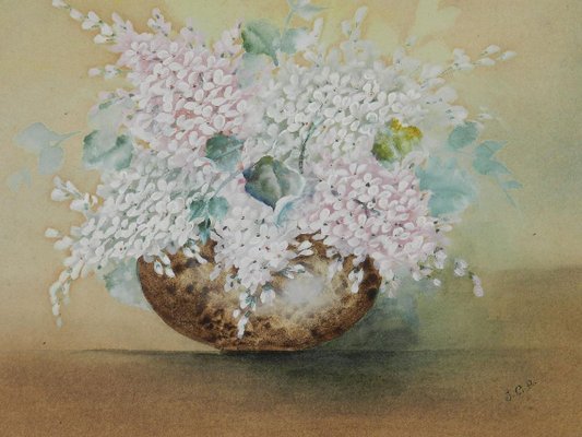 English Flowers in a Bowl Watercolor, 1905-ARU-626094