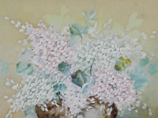 English Flowers in a Bowl Watercolor, 1905-ARU-626094