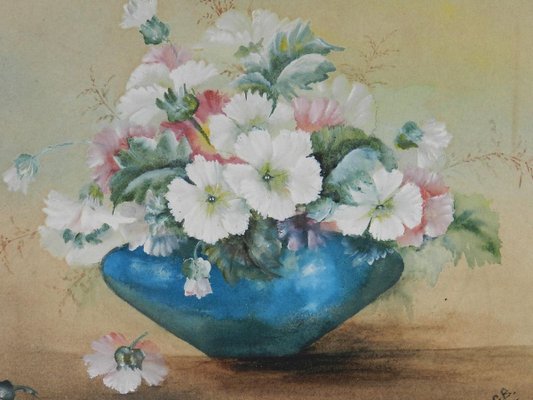 English Flowers in a Bowl Watercolor, 1905-ARU-626095