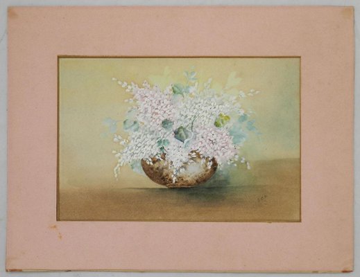 English Flowers in a Bowl Watercolor, 1905-ARU-626094