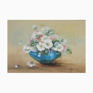 English Flowers in a Bowl Watercolor, 1905-ARU-626095