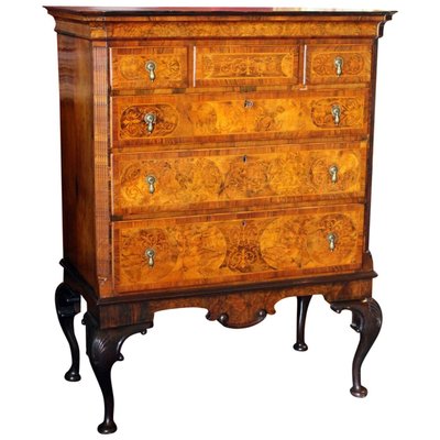 English George II Style Burl Walnut and Marquetry Chest on Stand or Highboy, 1890s-AXE-1433464