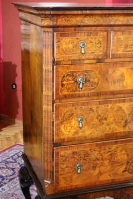 English George II Style Burl Walnut and Marquetry Chest on Stand or Highboy, 1890s-AXE-1433464