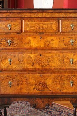 English George II Style Burl Walnut and Marquetry Chest on Stand or Highboy, 1890s-AXE-1433464