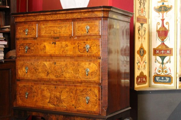 English George II Style Burl Walnut and Marquetry Chest on Stand or Highboy, 1890s-AXE-1433464