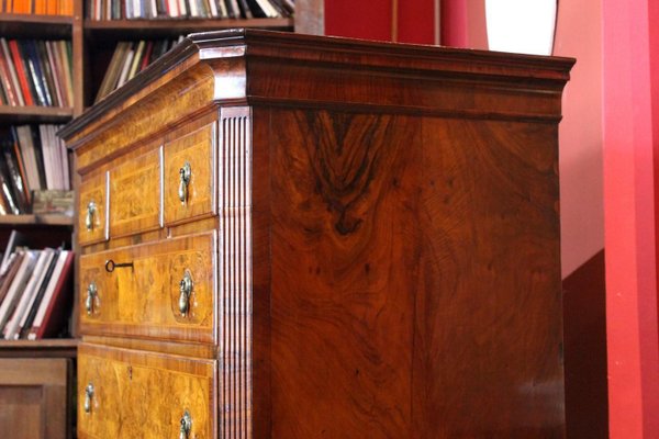 English George II Style Burl Walnut and Marquetry Chest on Stand or Highboy, 1890s-AXE-1433464