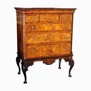 English George II Style Burl Walnut and Marquetry Chest on Stand or Highboy, 1890s-AXE-1433464