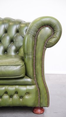 English Green Leather 2.5 Seater Chesterfield Sofa-HPP-2039535