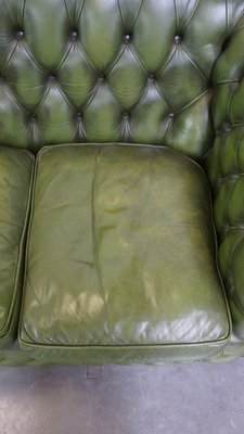 English Green Leather 2.5 Seater Chesterfield Sofa-HPP-2039535