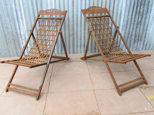 English Iron Steamer Ship Deck Chairs, 1920s, Set of 2-EA-1797570