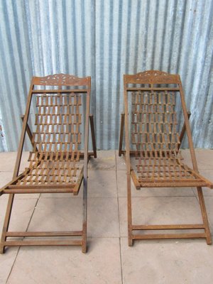 English Iron Steamer Ship Deck Chairs, 1920s, Set of 2-EA-1797570