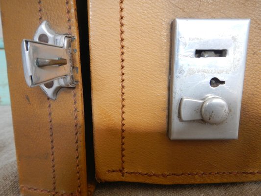 English Leatherette Suitcase with Key, 1960s-WWQ-593609