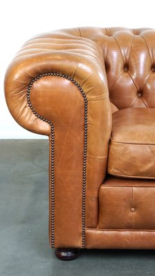 English Light Brown-Cream-Colored Cowhide Leather 2.5-seater Chesterfield Sofa-HPP-2018315