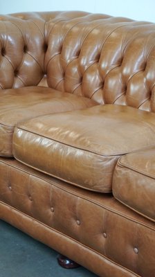 English Light Brown-Cream-Colored Cowhide Leather 2.5-seater Chesterfield Sofa-HPP-2018315