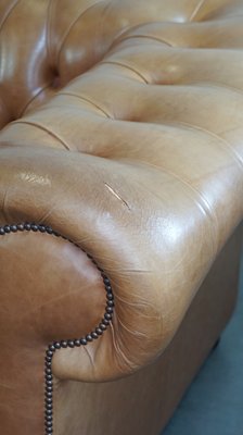 English Light Brown-Cream-Colored Cowhide Leather 2.5-seater Chesterfield Sofa-HPP-2018315