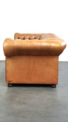 English Light Brown-Cream-Colored Cowhide Leather 2.5-seater Chesterfield Sofa-HPP-2018315