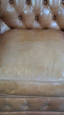 English Light Brown-Cream-Colored Cowhide Leather 2.5-seater Chesterfield Sofa-HPP-2018315