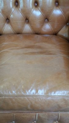 English Light Brown-Cream-Colored Cowhide Leather 2.5-seater Chesterfield Sofa-HPP-2018315