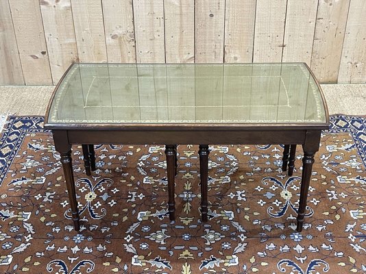 English Nesting Tables in Mahogany and Leather Top Under Glass, 1950s, Set of 3-QYF-1724022