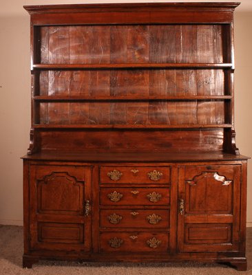 English Oak Dresser with Plate Rack, Early 18th Century-HPU-957377