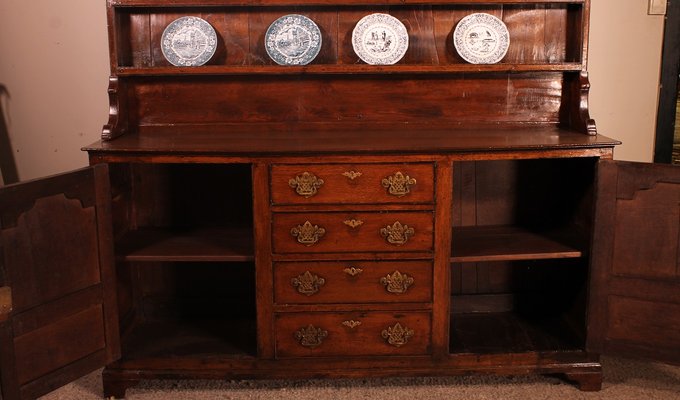 English Oak Dresser with Plate Rack, Early 18th Century-HPU-957377