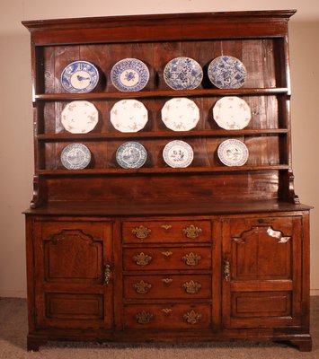 English Oak Dresser with Plate Rack, Early 18th Century-HPU-957377