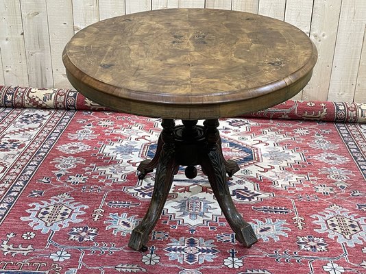 English Pedestal Table in Walnut Veneer, Ebony and Boxwood, Late 1800s-QYF-941759