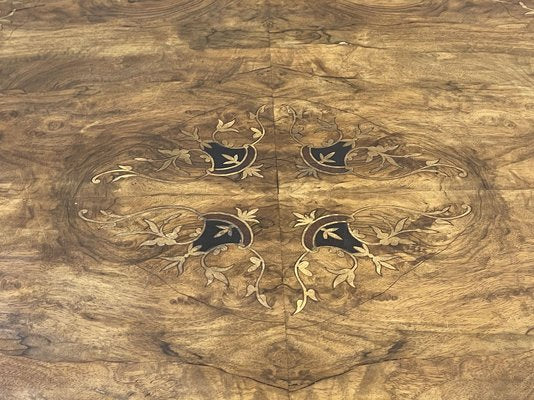 English Pedestal Table in Walnut Veneer, Ebony and Boxwood, Late 1800s-QYF-941759