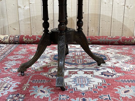 English Pedestal Table in Walnut Veneer, Ebony and Boxwood, Late 1800s-QYF-941759