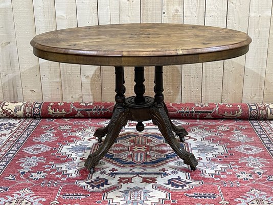 English Pedestal Table in Walnut Veneer, Ebony and Boxwood, Late 1800s-QYF-941759