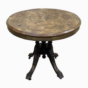 English Pedestal Table in Walnut Veneer, Ebony and Boxwood, Late 1800s-QYF-941759