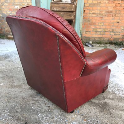 English Red Leather Armchair, 1950s-OXJ-716902