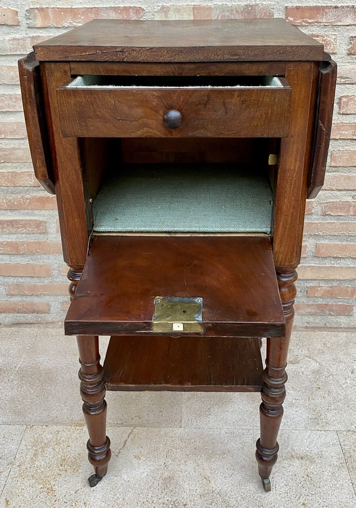 English Regency Walnut Table with Wings and Wheels, 1920s