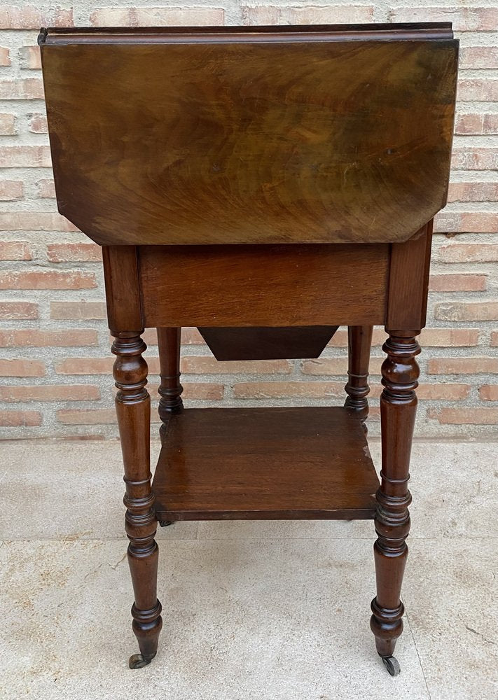 English Regency Walnut Table with Wings and Wheels, 1920s