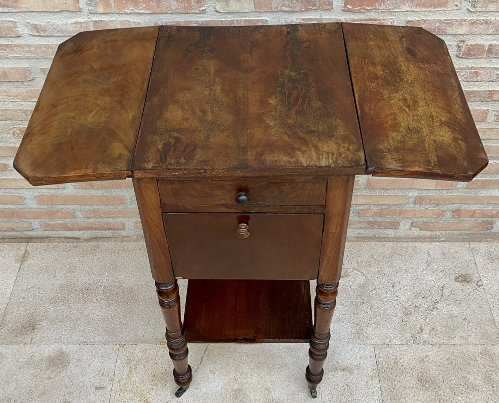 English Regency Walnut Table with Wings and Wheels, 1920s