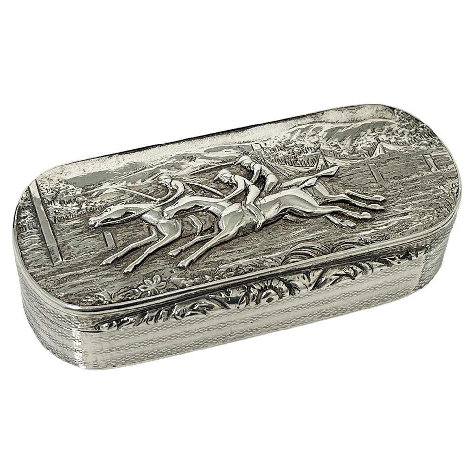 English Silver Horse Racing Snuff Box, Birmingham, 1829