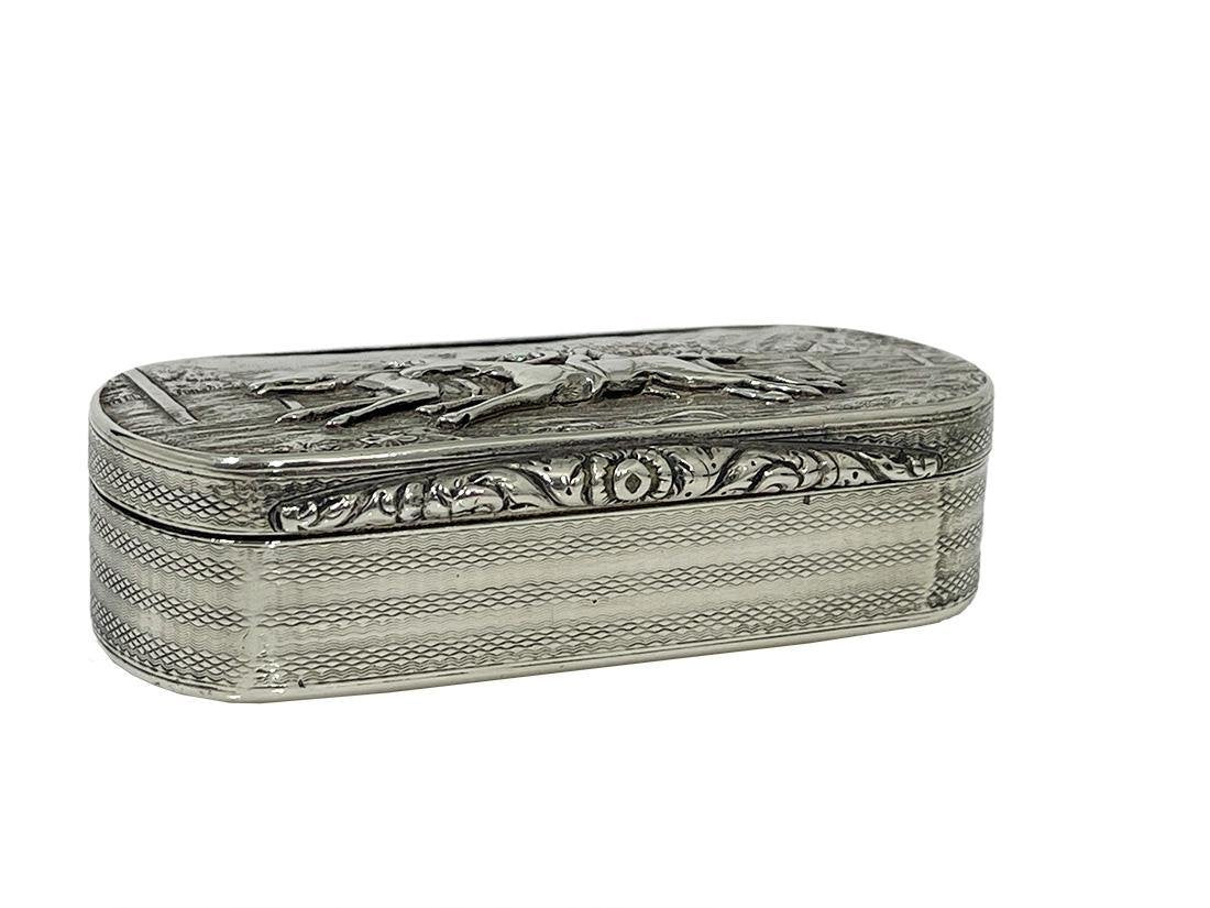 English Silver Horse Racing Snuff Box, Birmingham, 1829