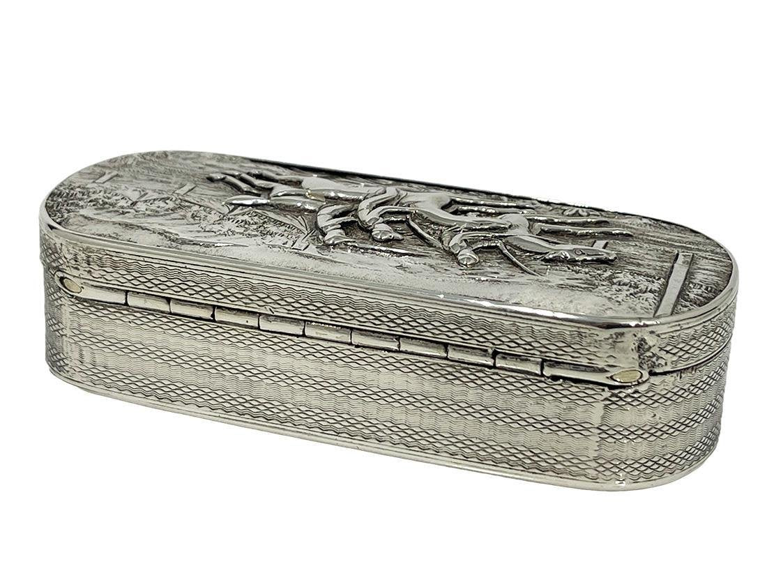 English Silver Horse Racing Snuff Box, Birmingham, 1829