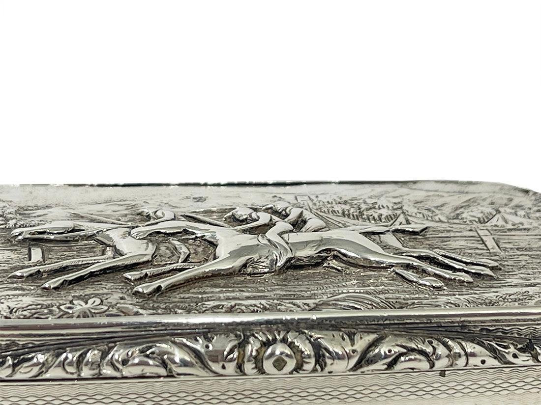 English Silver Horse Racing Snuff Box, Birmingham, 1829