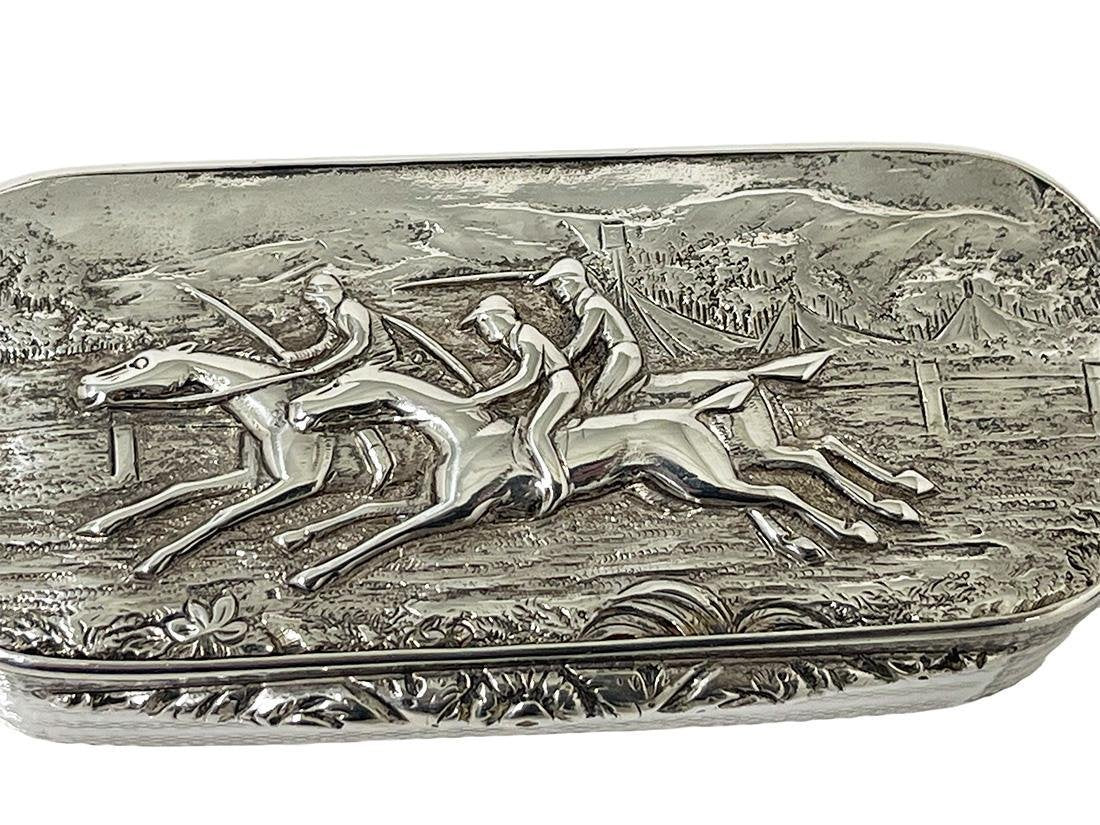 English Silver Horse Racing Snuff Box, Birmingham, 1829