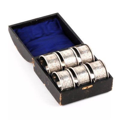 English Silver Napkin Rings Set with Original Case, Set of 7-WMV-1129298