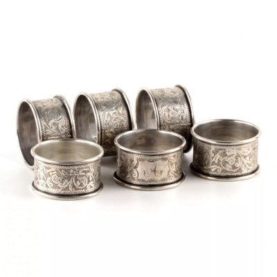 English Silver Napkin Rings Set with Original Case, Set of 7-WMV-1129298