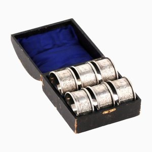 English Silver Napkin Rings Set with Original Case, Set of 7-WMV-1129298