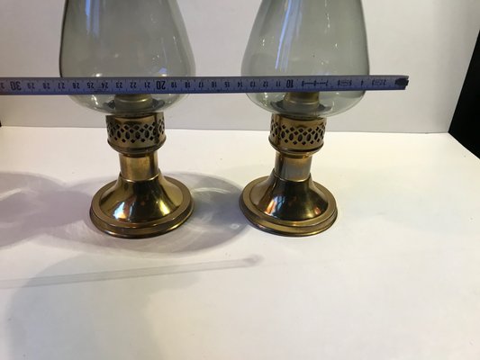 English Smoked Glass & Brass Candleholders by Martin Roehlen for Mason Standex International Ltd, 1970s, Set of 2-LCR-861801