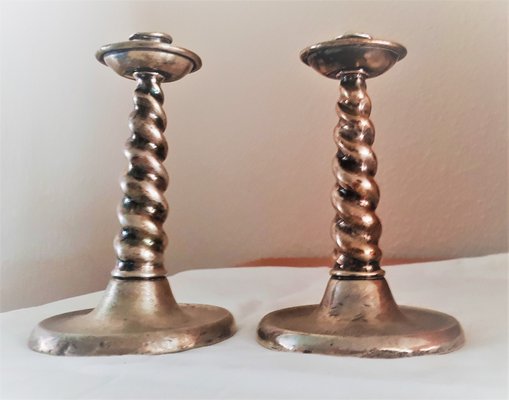 English Sterling Silver Candle Holders, 1920s, Set of 2-QDP-1397321