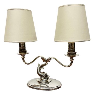 English Sterling Silver Dolphin 2 Arm Table Lamp-UCH-1224341